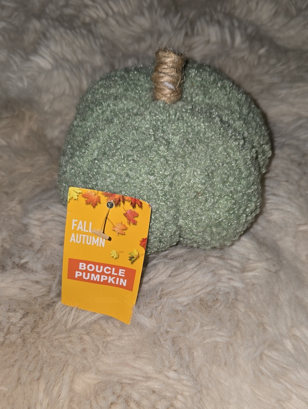 Bouclé Green Decorative Pumpkin  Fall Accent